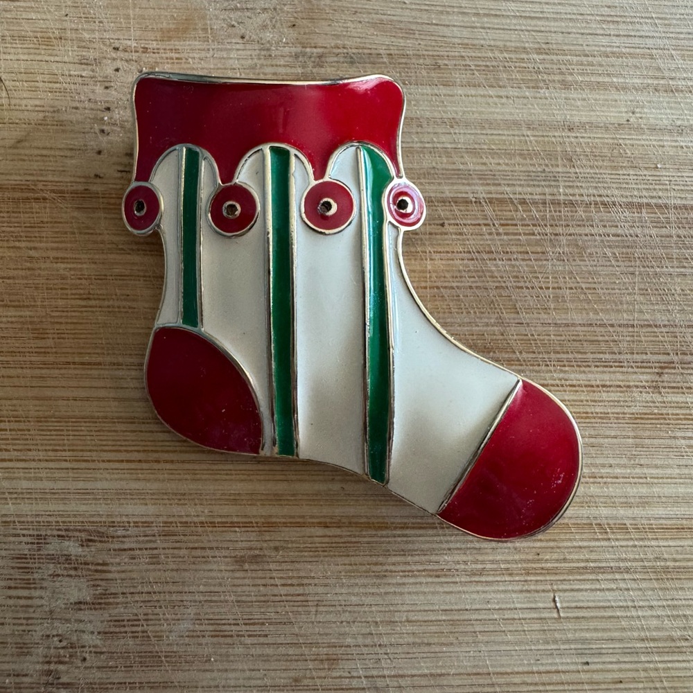 Vintage Oro-an Festive Red and Green Stocking Brooch